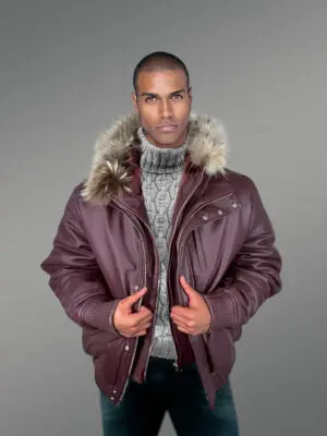 Men’s Puffy Leather Bomber Jacket