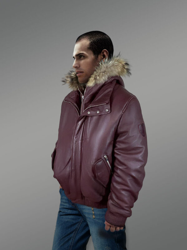 Men’s Puffy Leather Bomber Jacket - Image 3