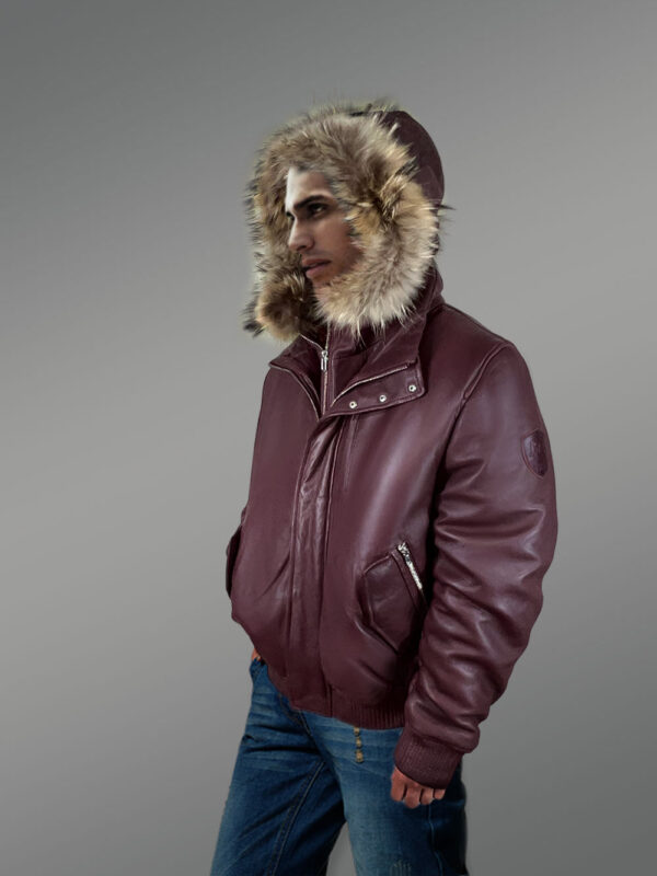 Men’s Puffy Leather Bomber Jacket - Image 4