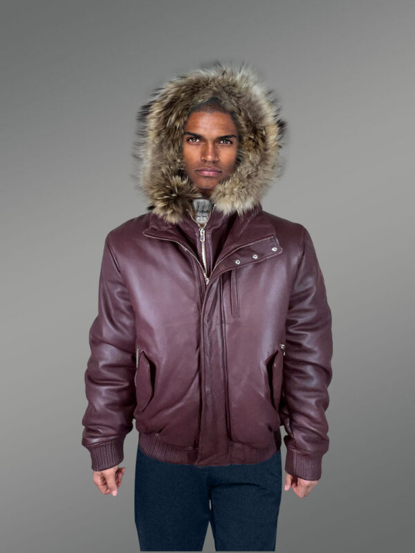 Men’s Puffy Leather Bomber Jacket - Image 5