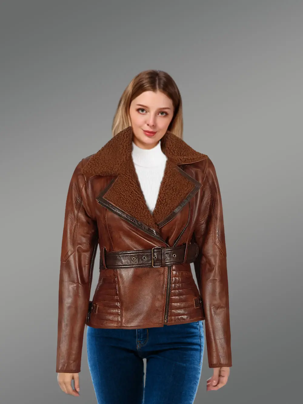 Moto Jacket with Belt for Women