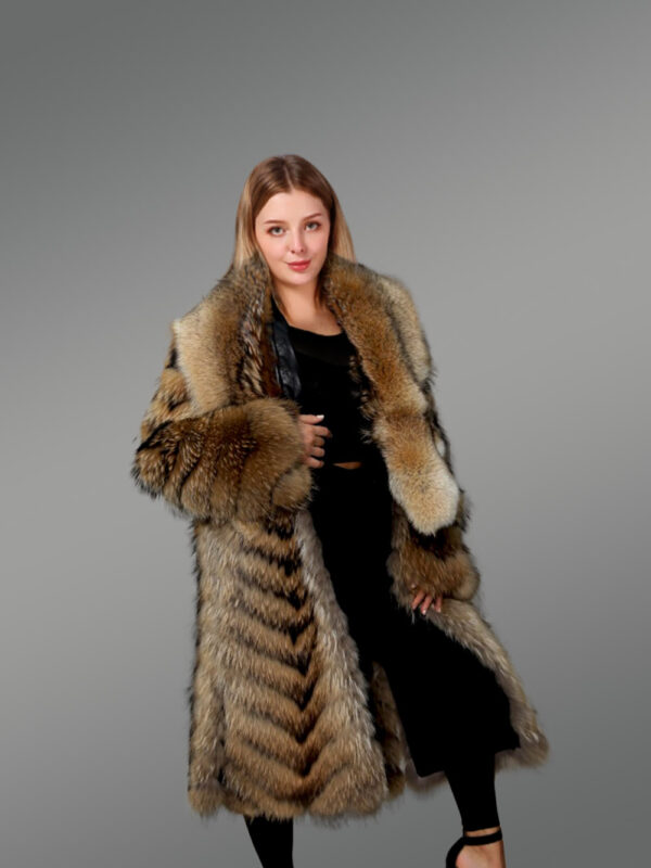 Raccoon fur Long Coat for Women - Image 3