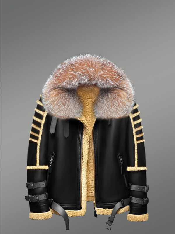 Shearling Jacket with Premium Crystal Fox Fur and Hood - Image 2