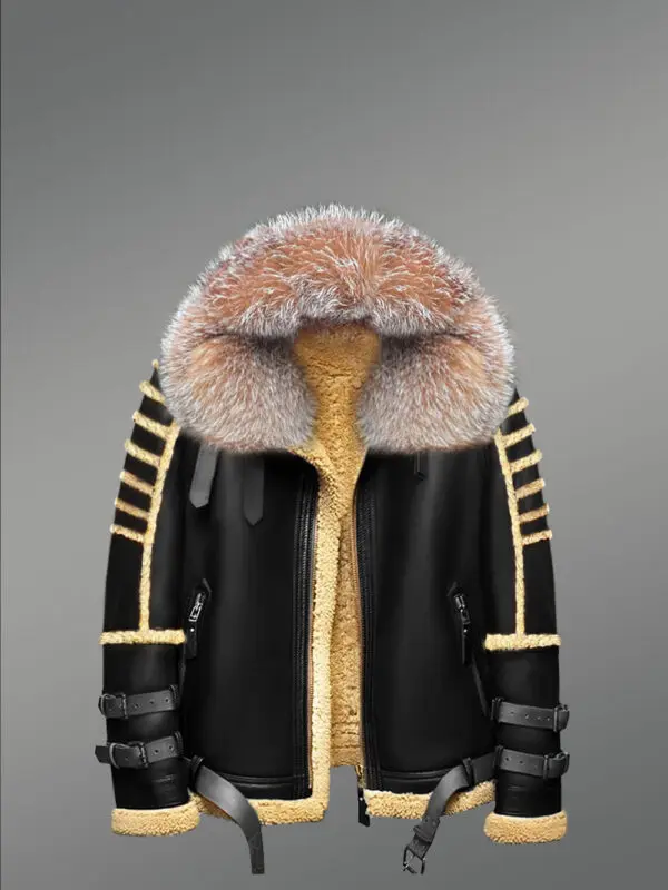 Shearling Jacket with Premium Crystal Fox Fur and Hood - Image 2