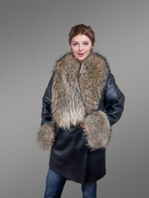 Long Shearling Coat with Raccoon Fur