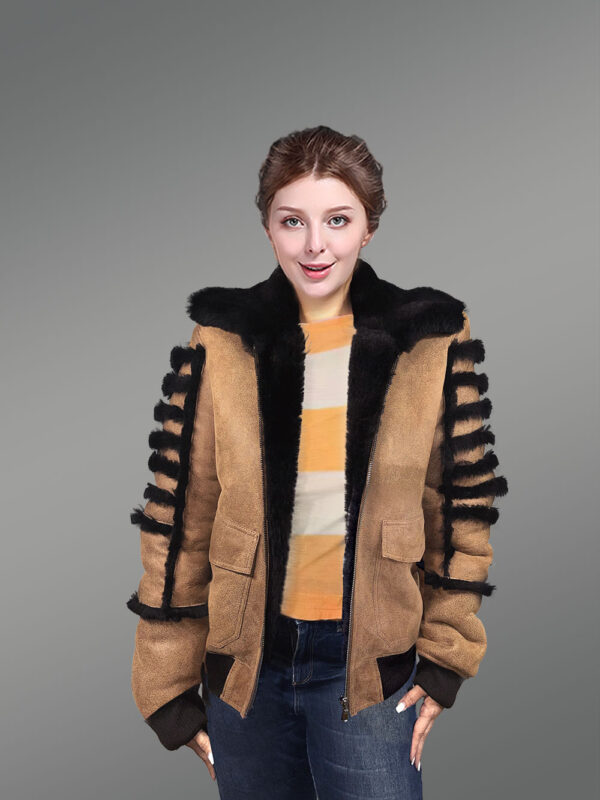 Light Tan Shearling Bomber Jacket