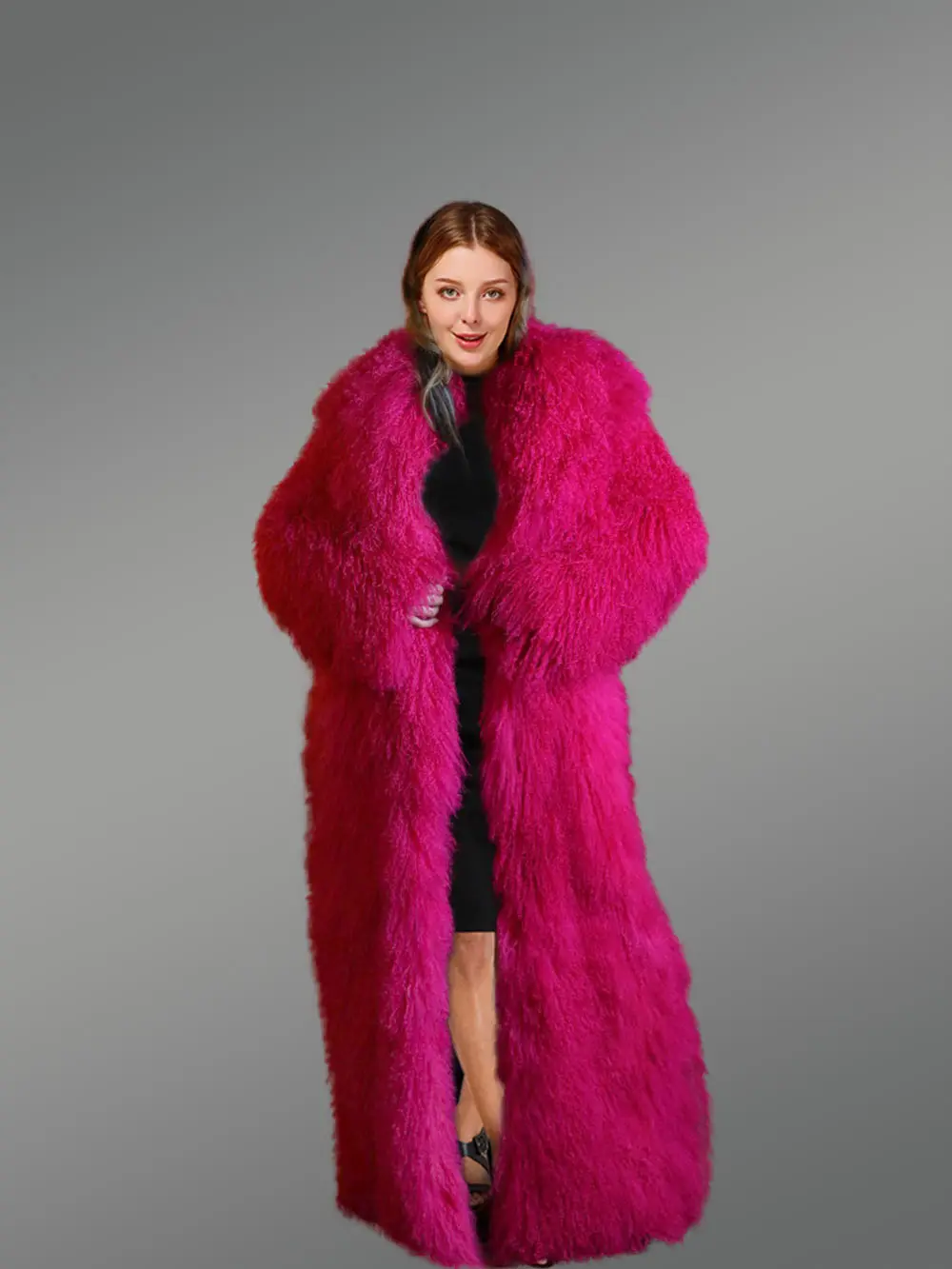 Mongolian Wool Shearling Long Coat close view