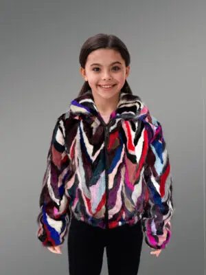 Multicolor Mink Fur Jacket For Kids