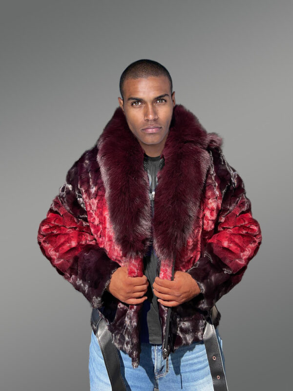 Men Mink Fur Coat with Hood in Burgundy Is an Out-Of-The-Box Outfit