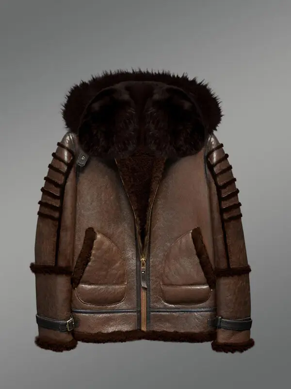 Brown Shearling Jacket with Arctic Fox Fur