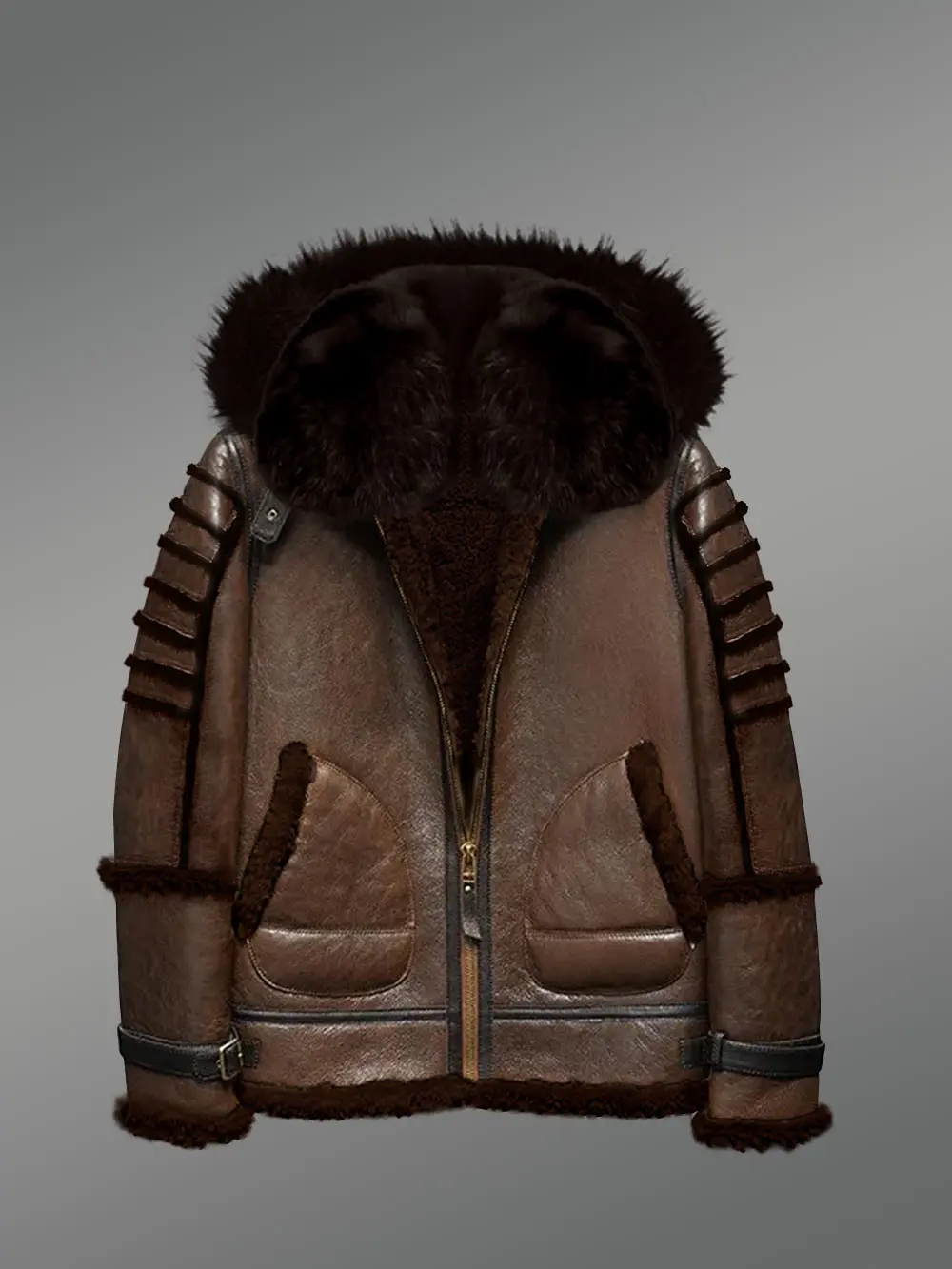 Brown Shearling Jacket with Arctic Fox Fur