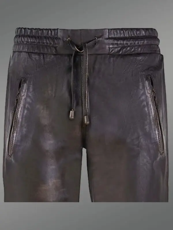 Men’s Authentic Leather Joggers in Coffee - Image 5