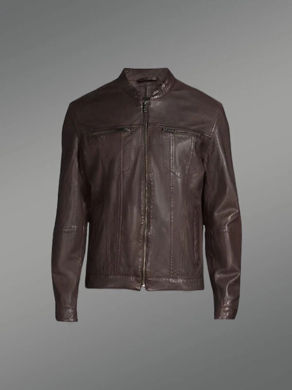 Men’s Coffee Moto Leather Jacket - Image 5