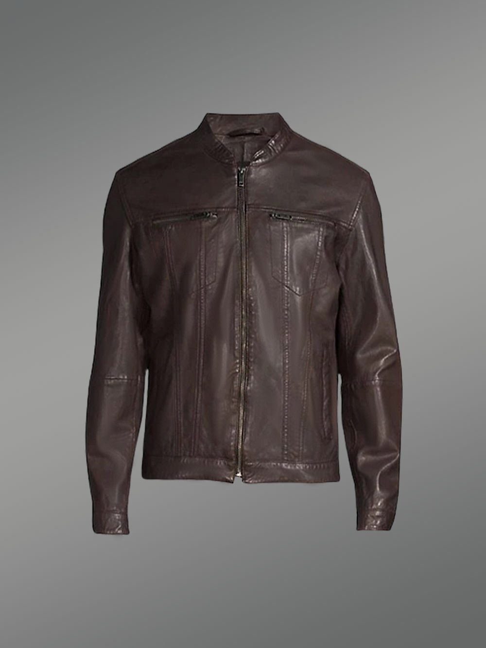 Men’s Coffee Moto Leather Jacket - Image 5