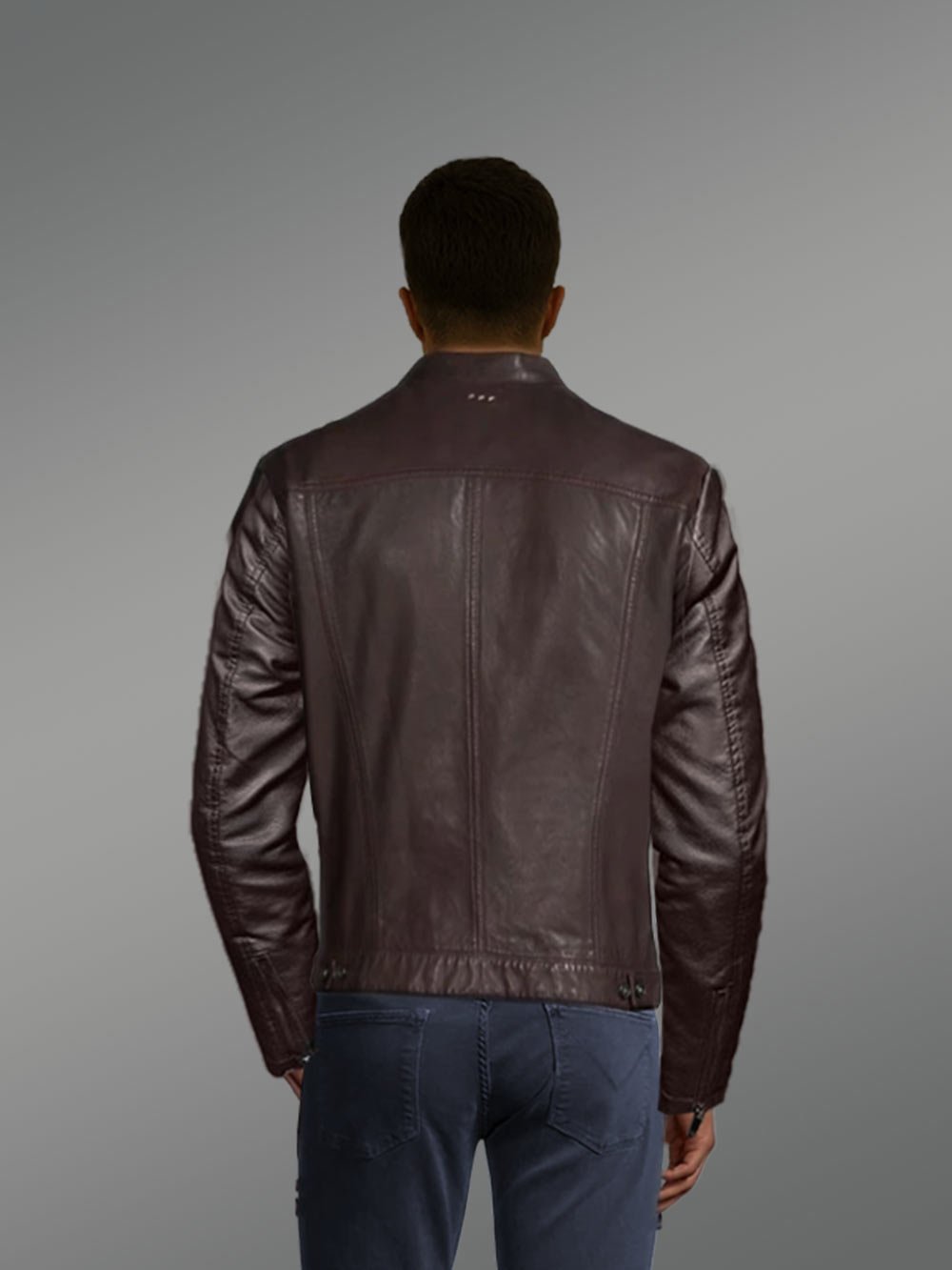 Men’s Coffee Moto Leather Jacket - Image 3