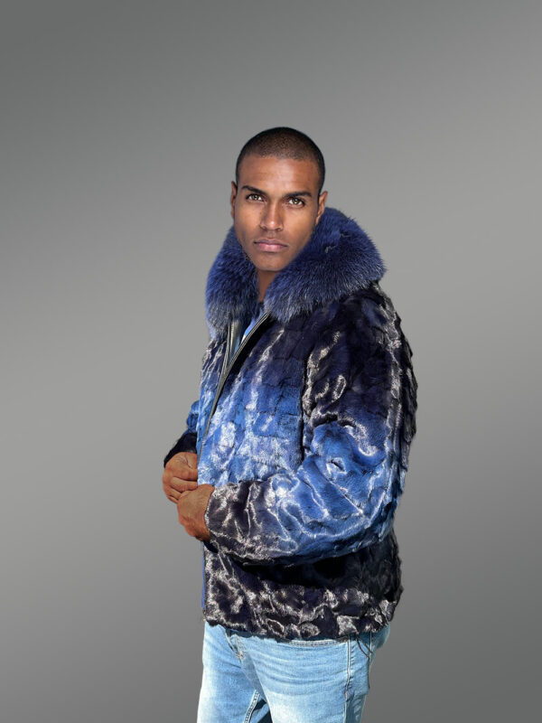 Luxurious Mink Jacket for Men in Dense Fox Fur Collar