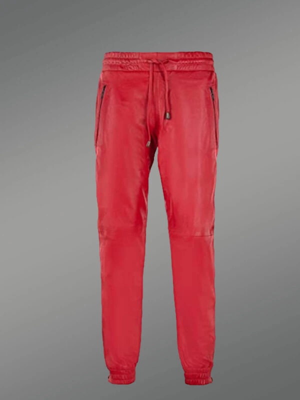Leather Joggers in Red