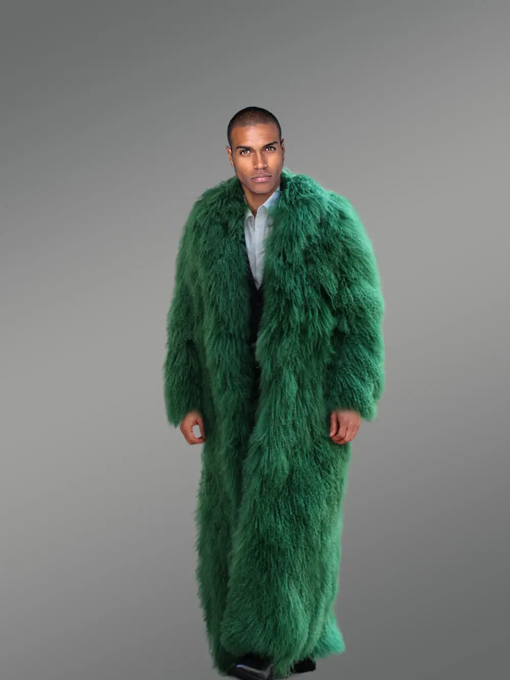 Green Mongolian Fur Long Coat