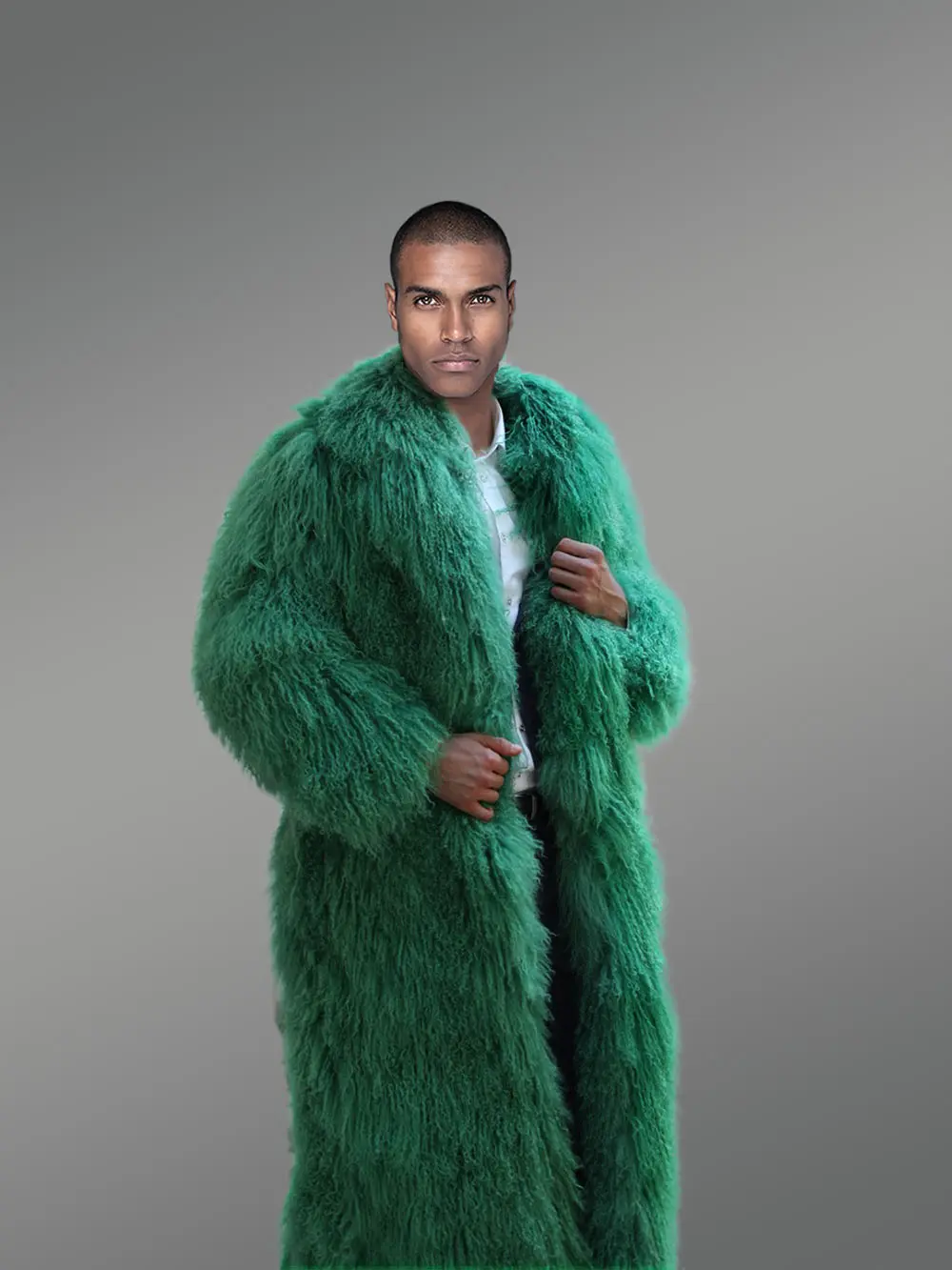 Green Mongolian Fur Long Coat - Image 3