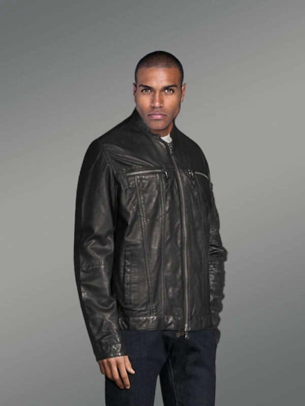Men’s Black Moto Leather Jacket - Image 2