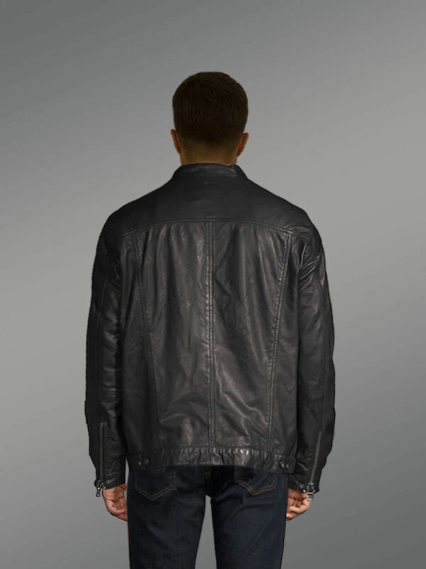 Men’s Black Moto Leather Jacket - Image 3