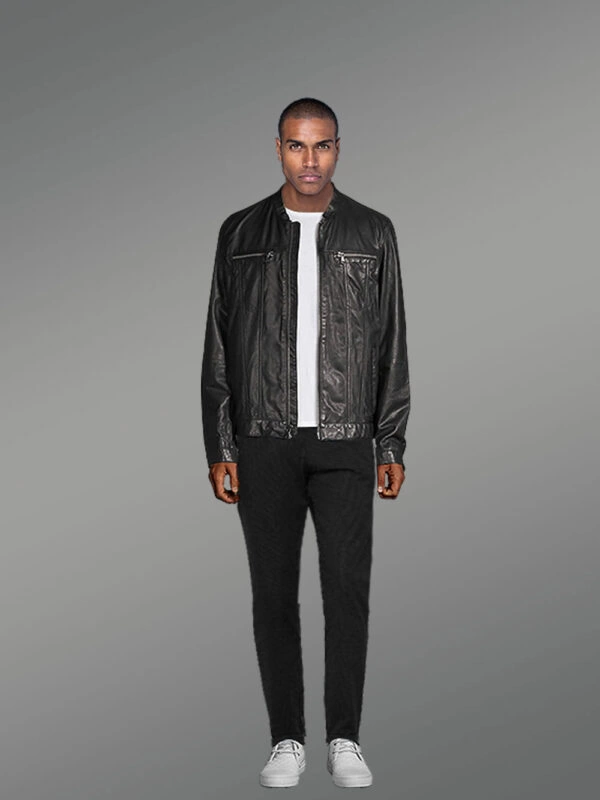 Men’s Black Moto Leather Jacket - Image 4