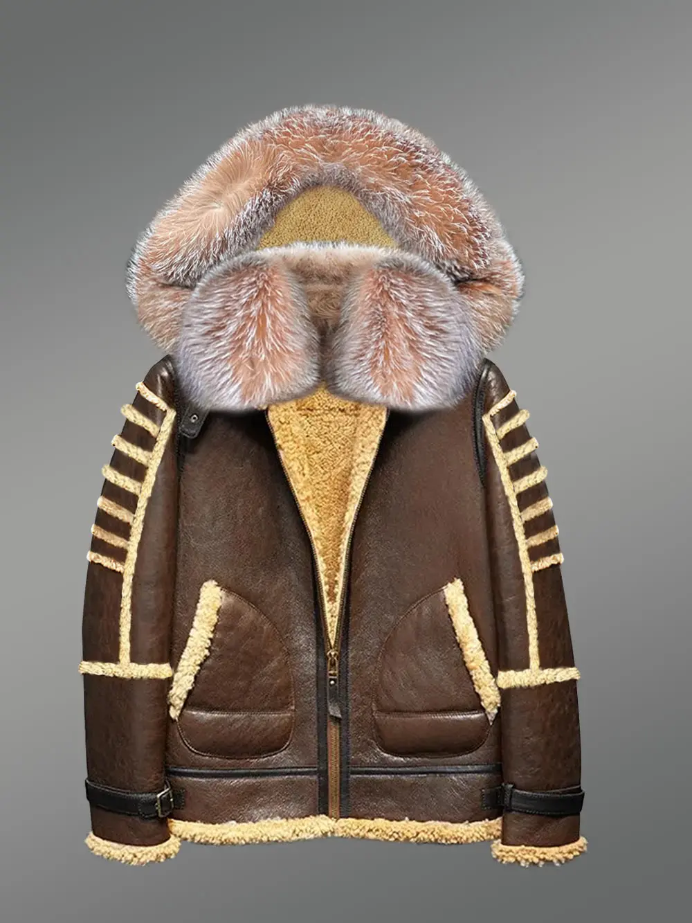 Authentic bomber jacket with Fur Hood - Image 3
