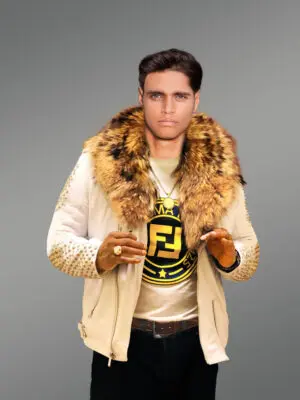 Men’s Studded Leather Jacket with Stylish Vest Belt