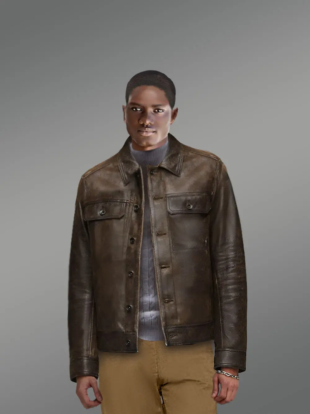 Authentic Leather Jacket in Long Sleeves for Men - Image 2