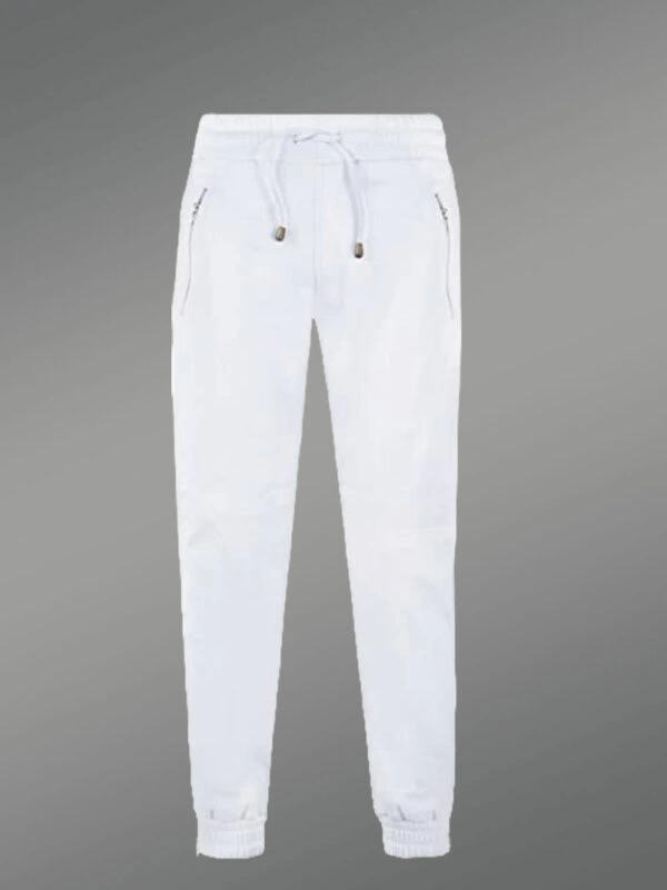 White Leather Joggers