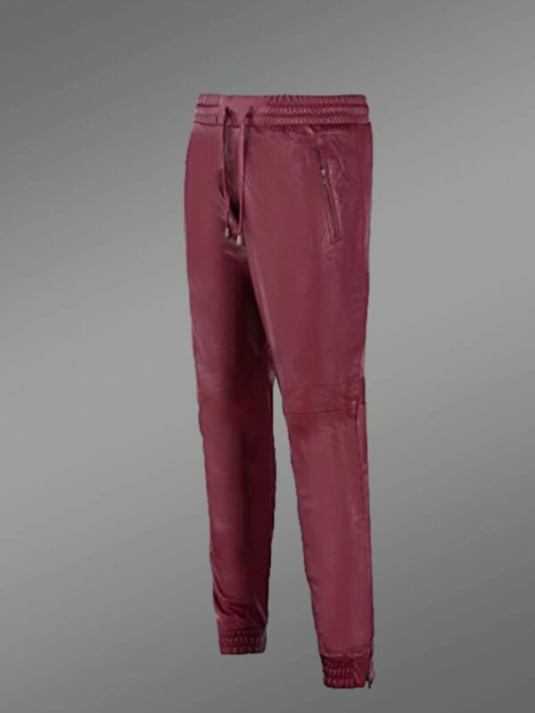 Leather Joggers in Wine - Image 2