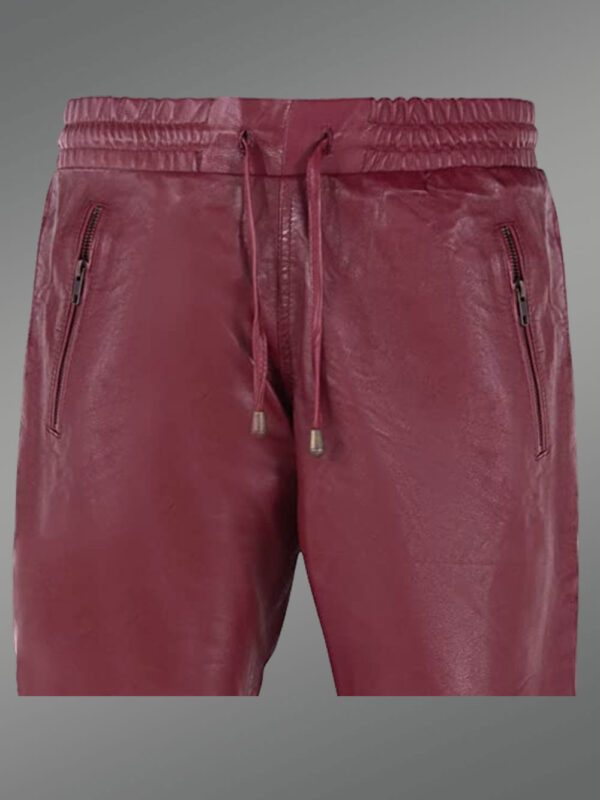 Leather Joggers in Wine - Image 4