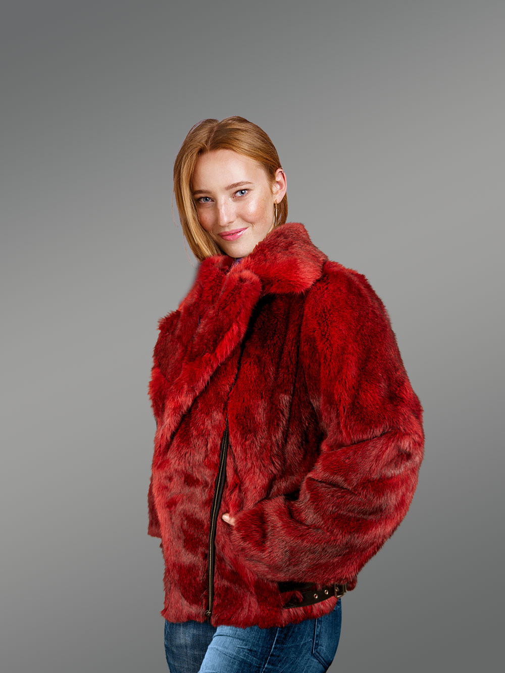 Rabbit Fur Biker Jacket for Women