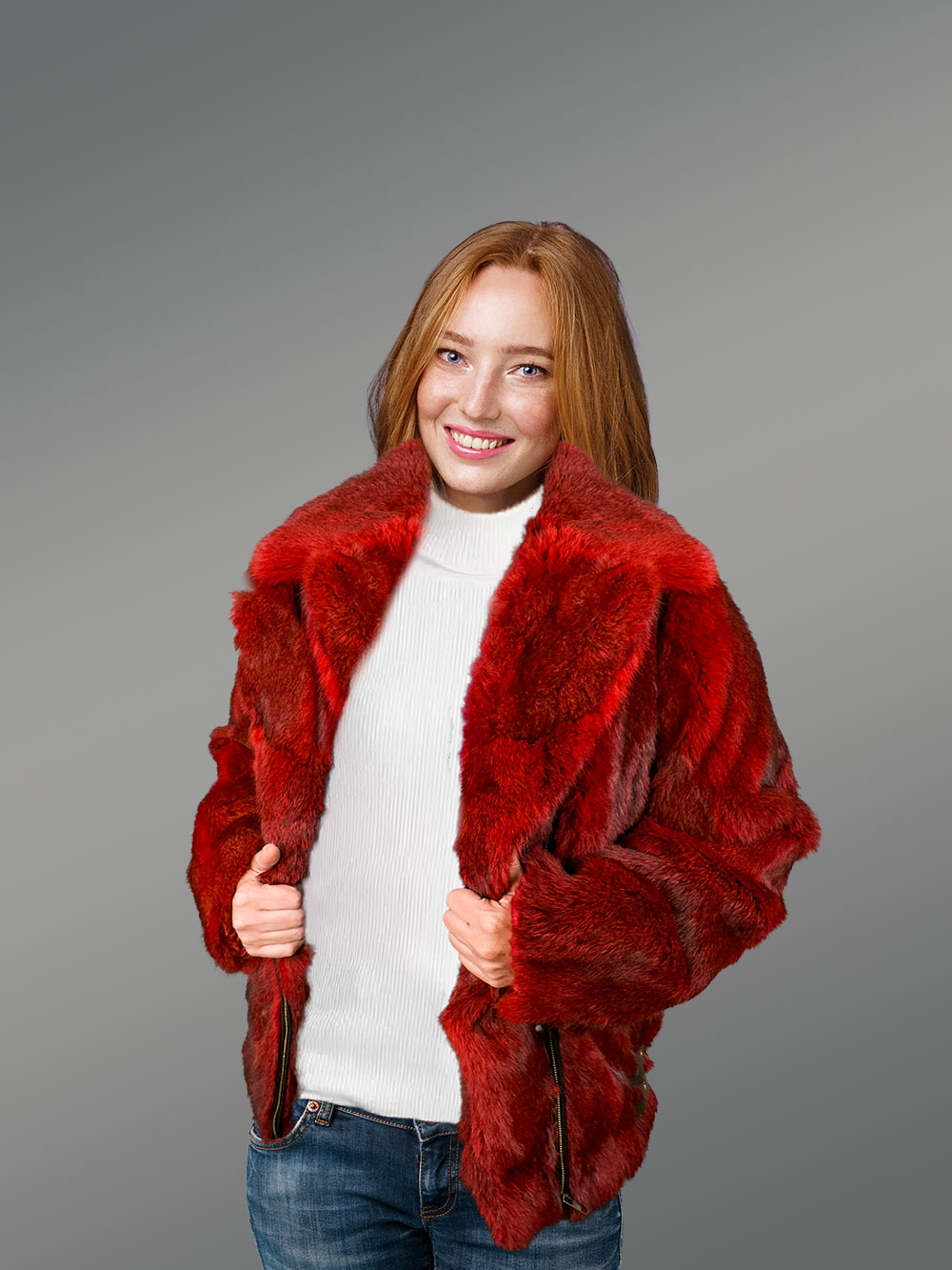 Rabbit Fur Biker Jacket for Women