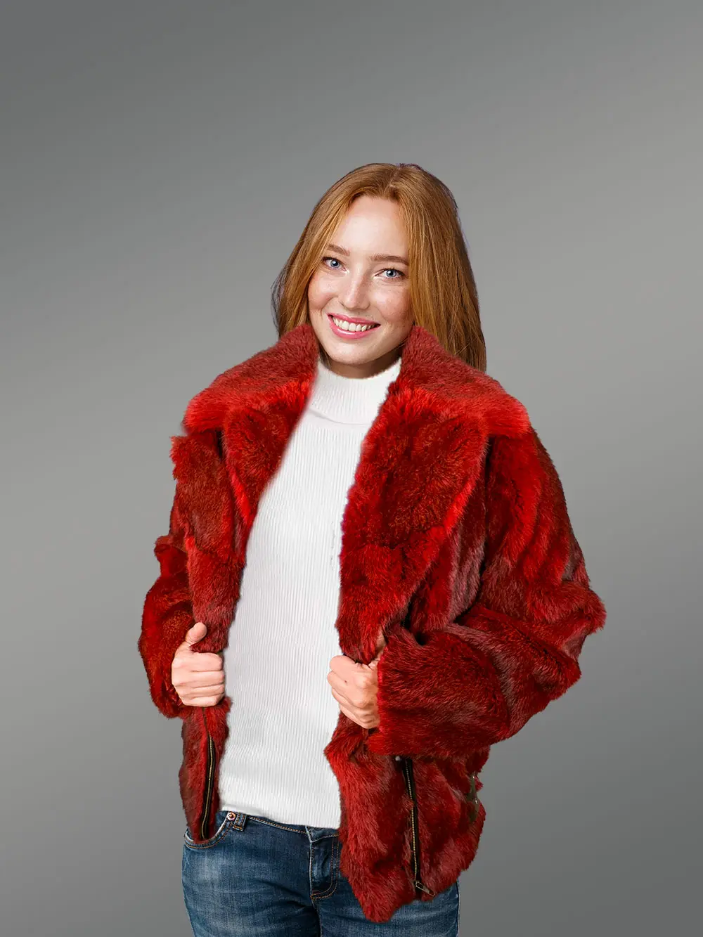 Rabbit Fur Biker Jacket for Women - Image 3