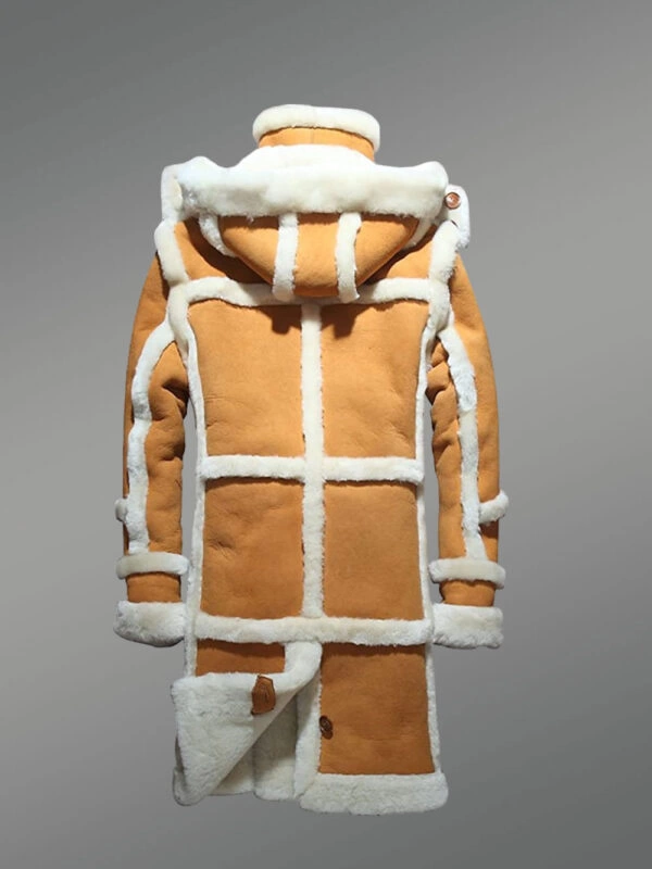 Knee length womens coat with detachable hood and back slit - Image 3