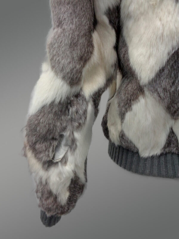 Geometric Rabbit Fur Bomber for Women hand view