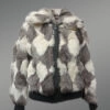 Geometric Rabbit Fur Bomber for Women front view