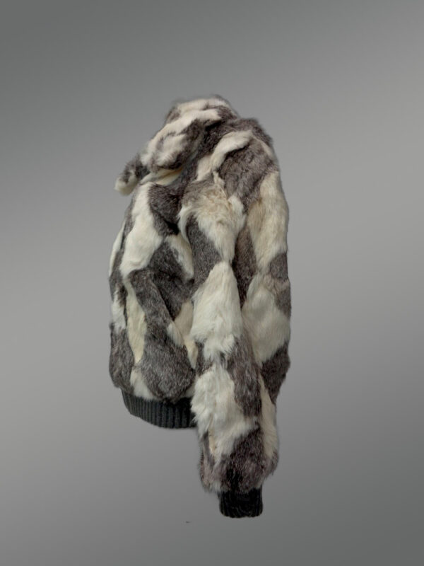 Geometric Rabbit Fur Bomber for Women side view