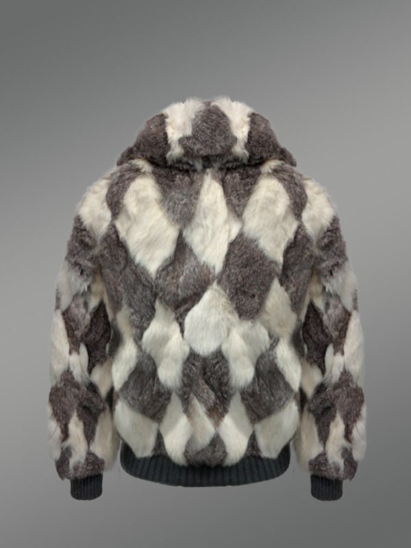 Geometric Rabbit Fur Bomber for Women back view