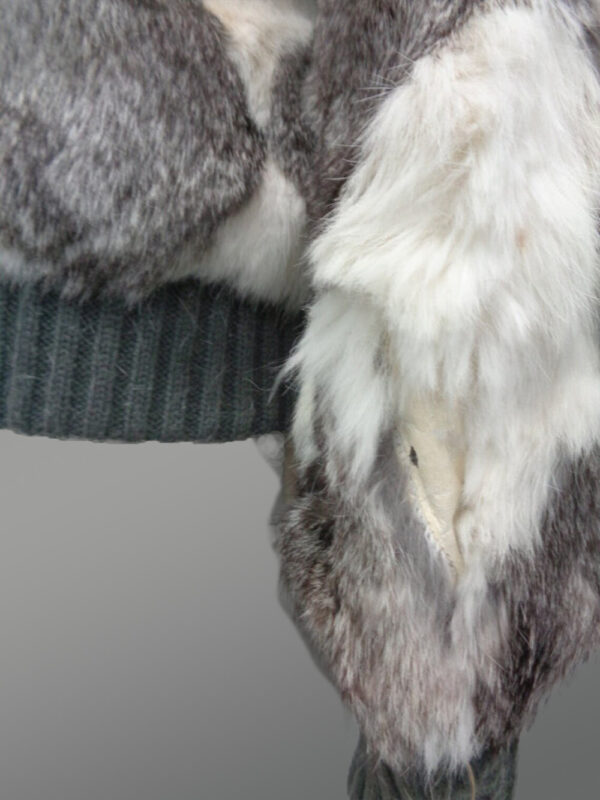 Geometric Rabbit Fur Bomber for Women close view