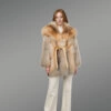 Golden Fox Coat with wide Lapel Collar