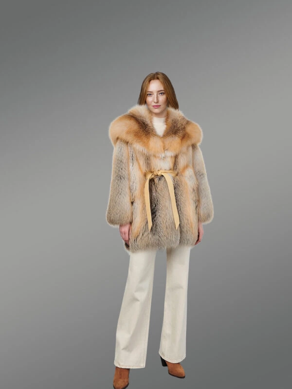 Golden Fox Coat with wide Lapel Collar