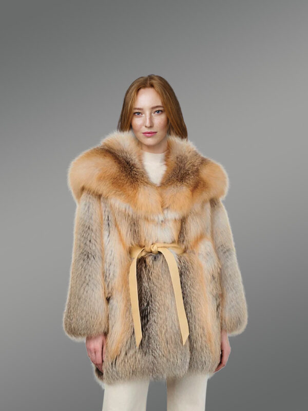 Golden Fox Coat with wide Lapel Collar