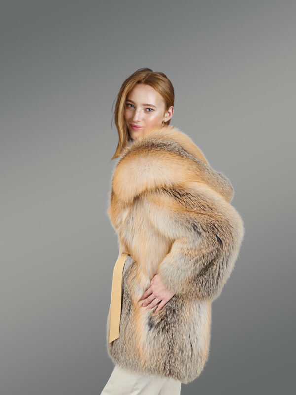 Golden Fox Coat with wide Lapel Collar