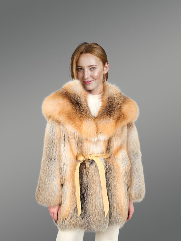 Golden Fox Coat with wide Lapel Collar