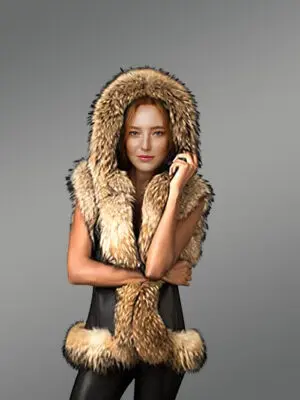 Furry Vest Jacket for Women with Hood