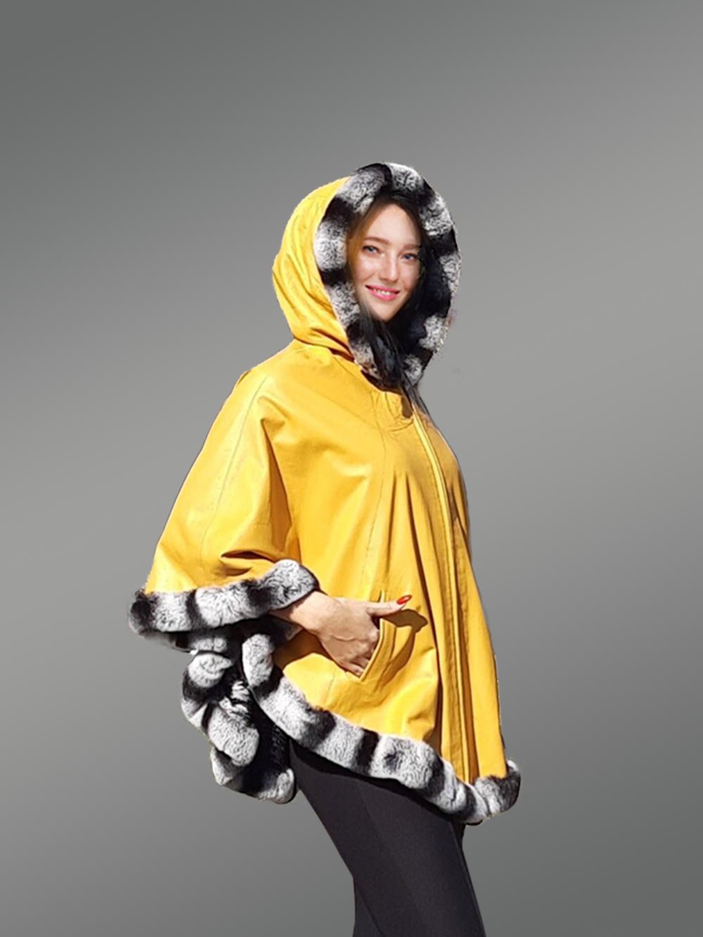 Leather Cape with Chinchilla finish Trims - Image 3