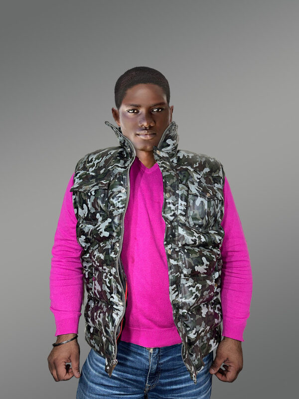 Leather Vest In Camouflage Print - Image 3