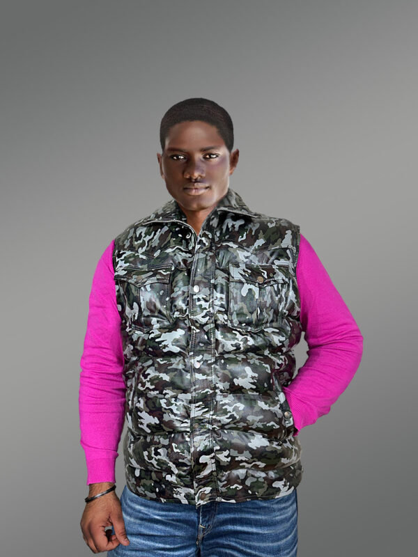 Leather Vest In Camouflage Print - Image 4